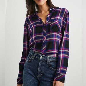 Rails Hunter Navy blue ruby plaid button down flannel shirt Electric blue small